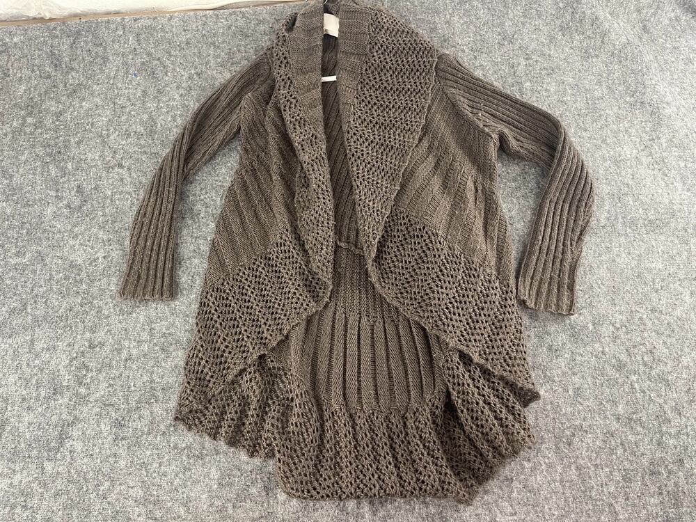Sioni Cardigan Women Medium Sweater Open Front Brown Wool Blend Pullover N106